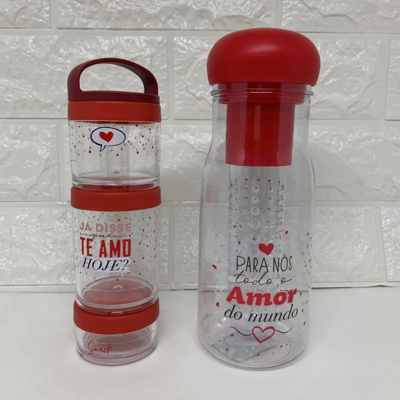 Kit Dia dos namorados com marmita snack e garrafa com infusor
