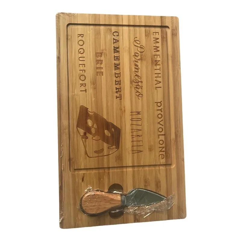 Tábua Para Queijos 30 Cm X 17 Cm Com Faca Inox 2 Peças