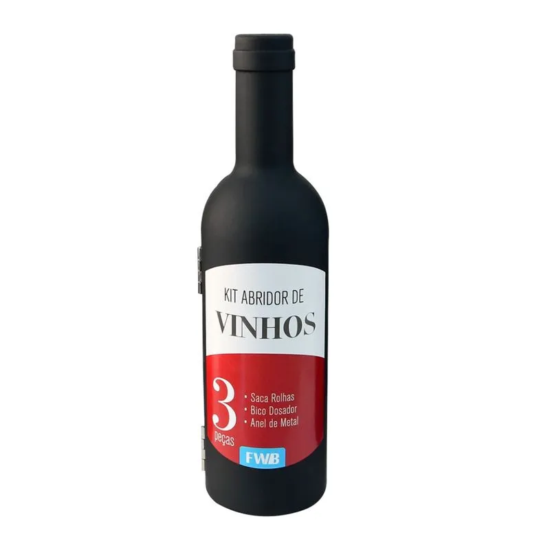 Kit Abridor De Vinhos Estilo Garrafa Com 3 Peças