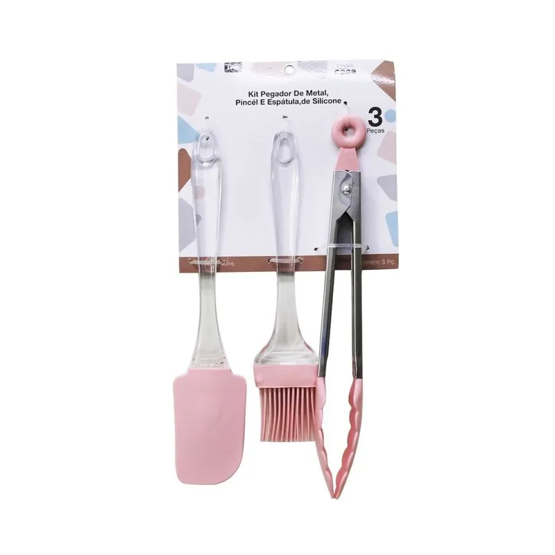 Kit Espátula Pegador Pincel em Silicone 3 Pçs Utensílios