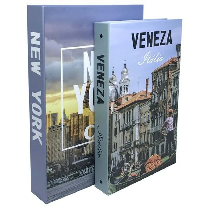 Caixa Livro Decorativo New York E Veneza Com Espaço Interno
