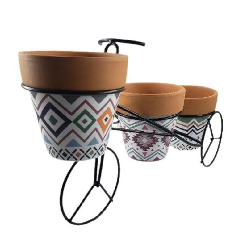 Kit 3 Vaso De Cerâmica Suporte De Bicicleta Decoração Casa