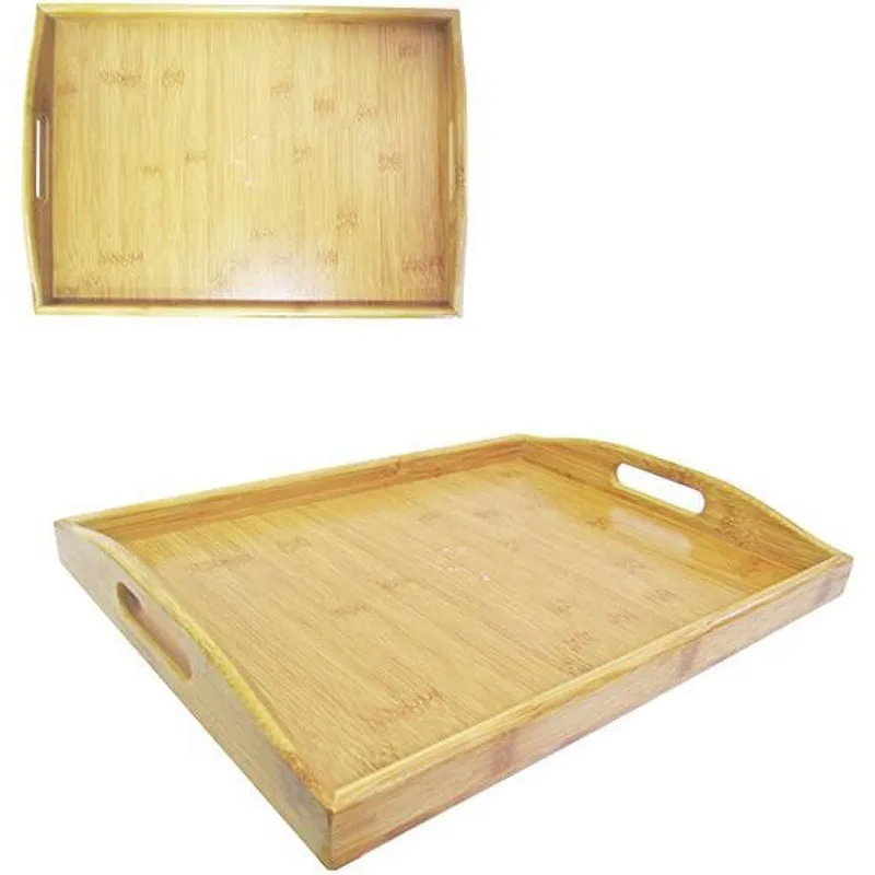 Bandeja De Bambu Retangular Com Alca 40X30X5,5Cm