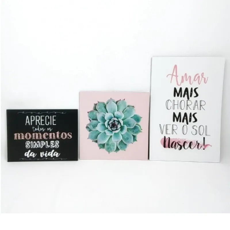 Kit 3 Quadros Decorativos de Madeira - 'Aprecie todos os Momentos Simples da Vida'