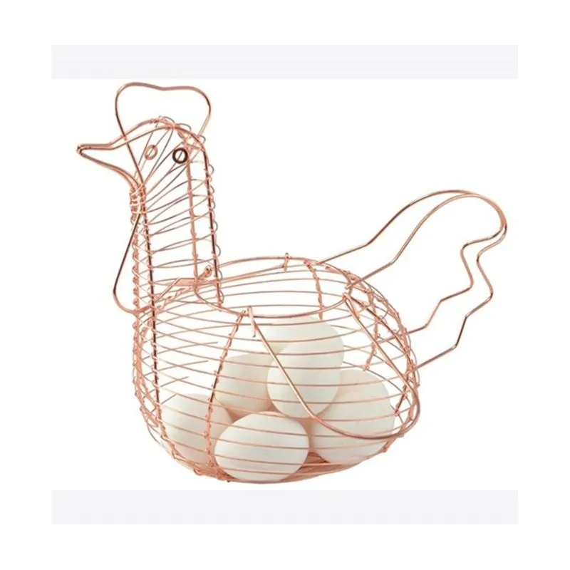 Porta Ovos Aramado Metalizado Rose Gold Moelo Galinha 27x25x16 cm
