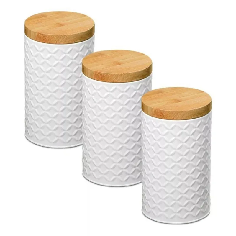 Kit 3 Latas Decorativas Porta Mantimentos Com Tampa Redonda