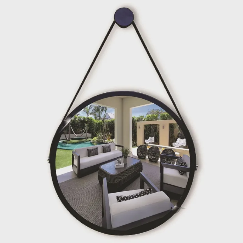 Espelho Decorativo BravaDecor Redondo Adnet 45Cm Com Alça Preto