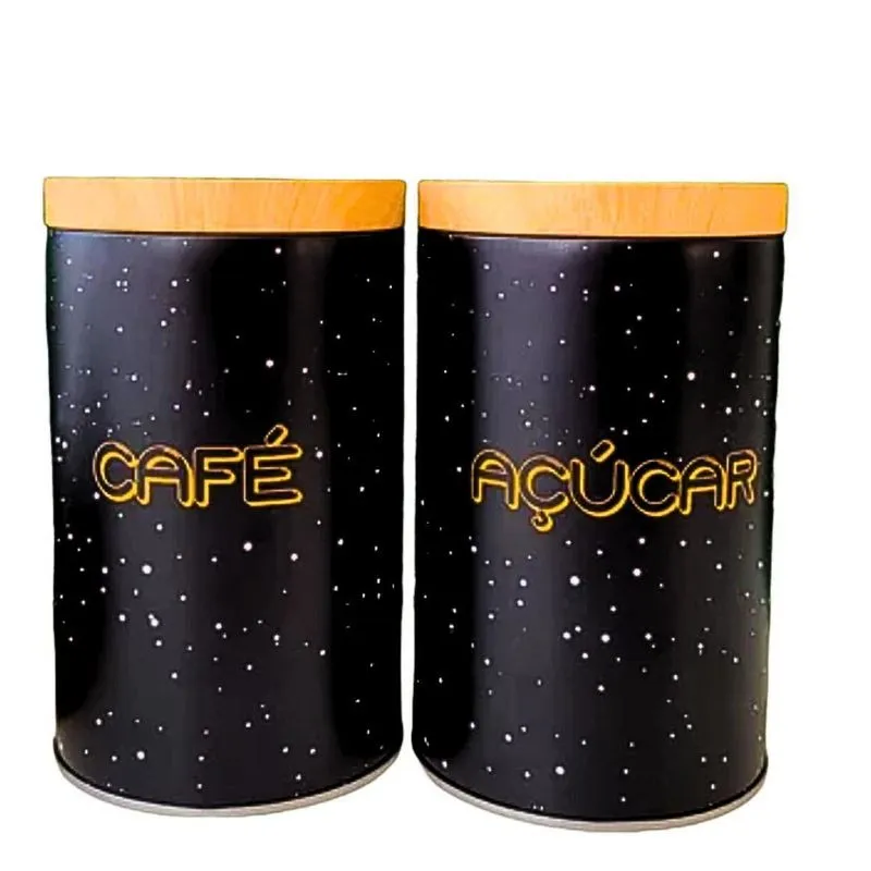 Pote Mantimento Tampa De Bambu Café E Açucar Decoração 2und