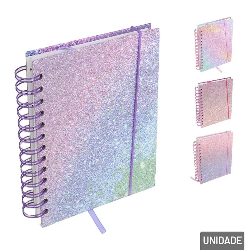 Agenda Permanente 322 Fl Espiral Glitter Color - Tudo Em Caixa