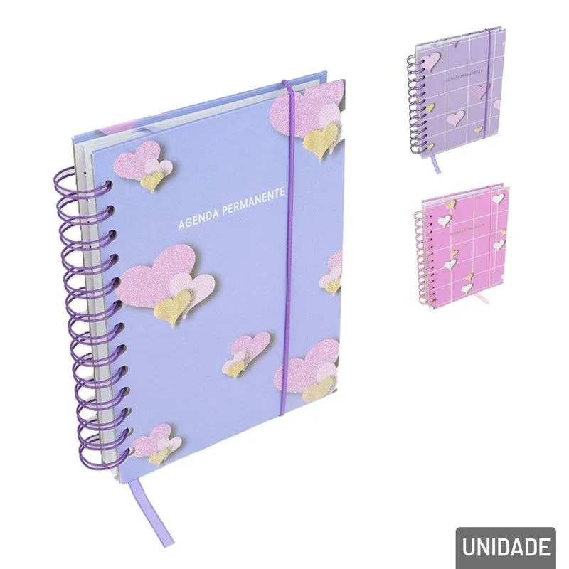 Agenda Permanente 322 Fl Espiral Corações Color - Tudo Em Caixa