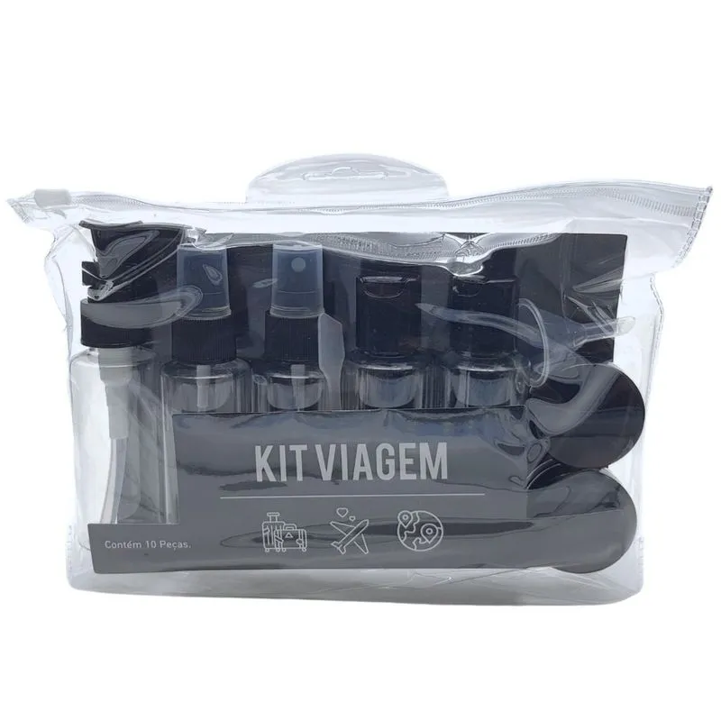 Kit Frasco de Plastico Para Viagem 10 Pecas Preto Fwb