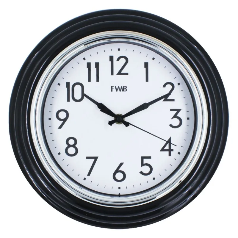 Relógio de Parede Analógico 30cm em Plástico FWB-Preto