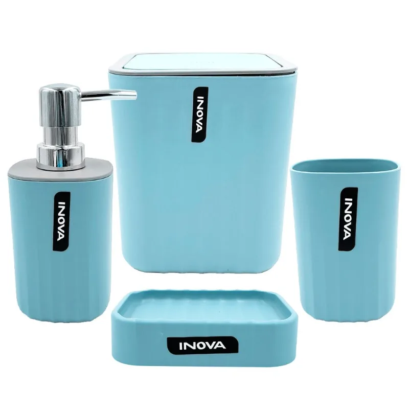 Kit Banheiro C/ Tampa Click 4 Peças em Plástico FWB-Azul