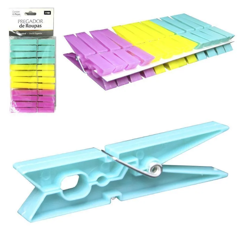 Prendedor De Roupa De Plastico Colors Com 12 Pecas 7,6x1cm