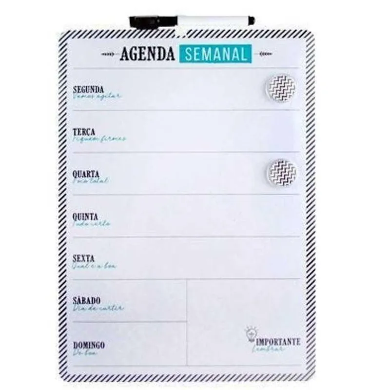 Quadro Branco Lousa Magnetica Organizador Planejamento Semanal Com 2 Imas E Caneta