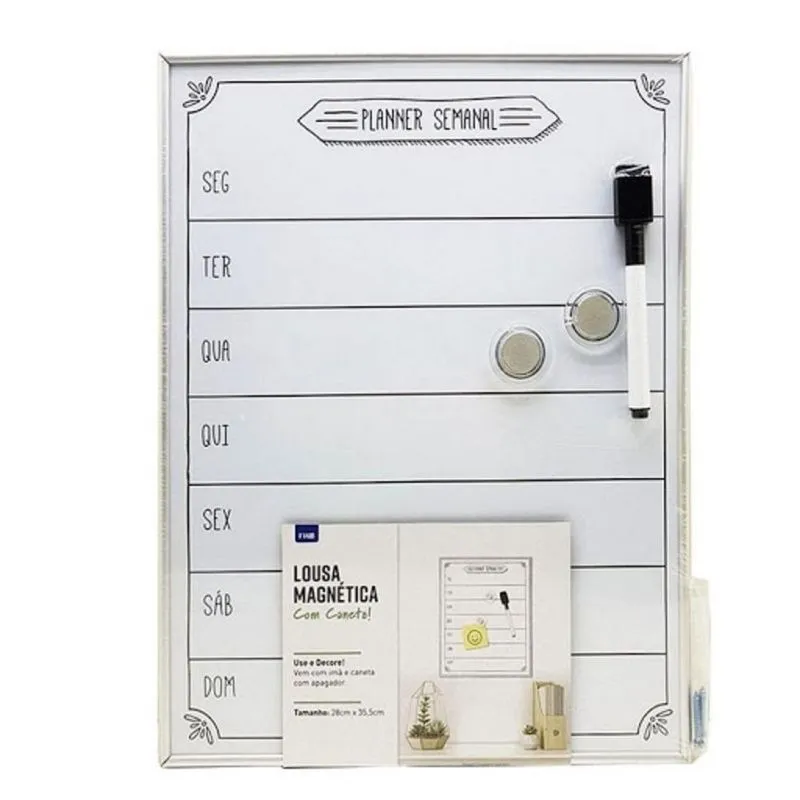 Lousa Quadro Branco De Planejamento Semanal Dias Da Semana Magnetico Com Imas Caneta E Moldura De Aluminio