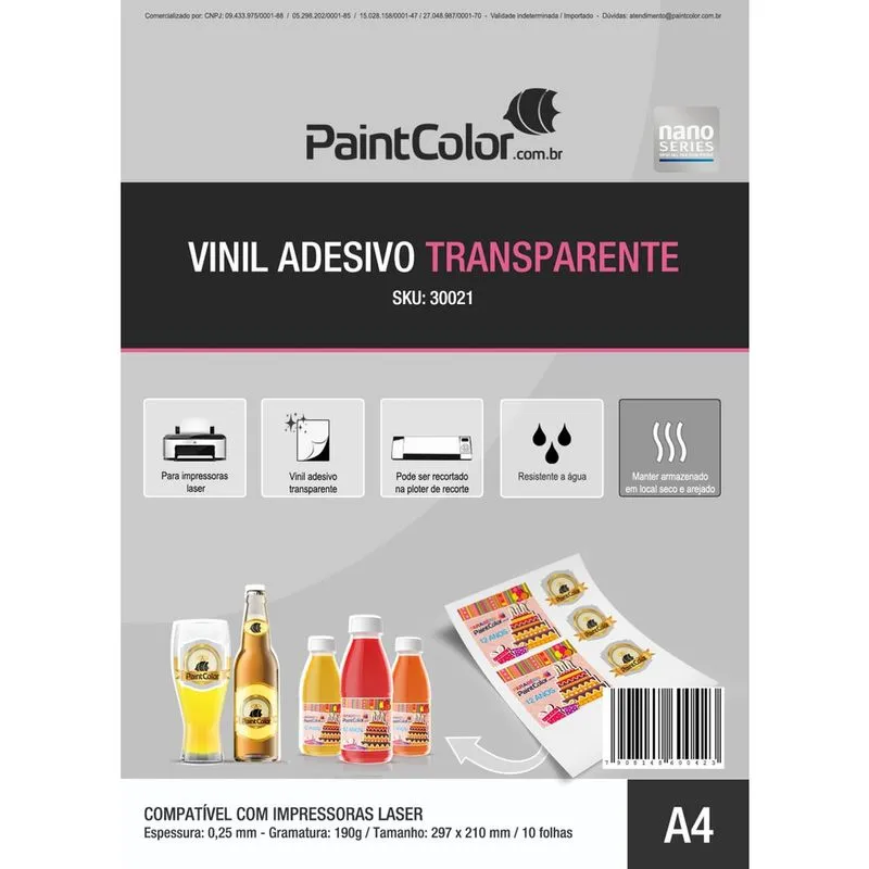 Vinil Adesivo para Laser Glossy Transparente A4 10 folhas