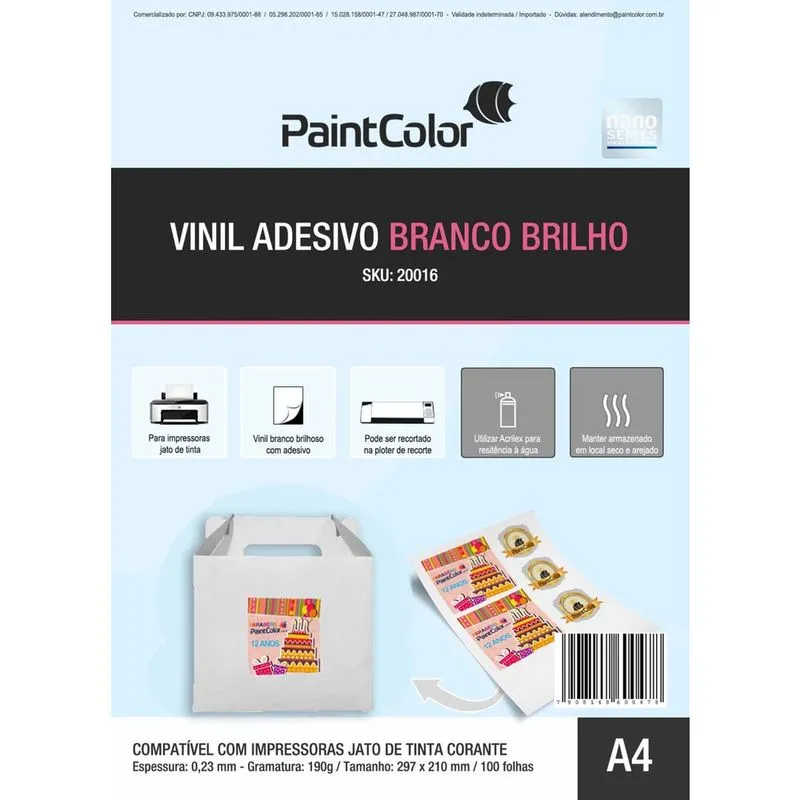 Vinil Adesivo para Jato de Tinta Branco Glossy A4 100 Folhas