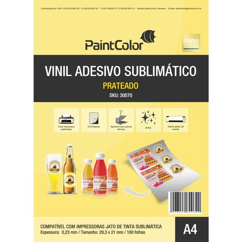 Vinil Adesivo Sublimático Prateado A4 100 Folhas