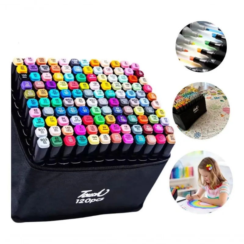 Conjunto Canetas Marcador Permanente Ponta Dupla 120 Cores