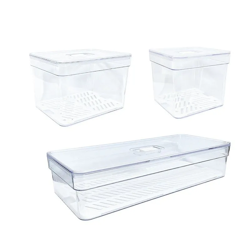 Kit 3 Cesto Organizador Conservador De Alimentos Cozinha Geladeira Armário 2,8 / 3,6 / 3,8 Litros