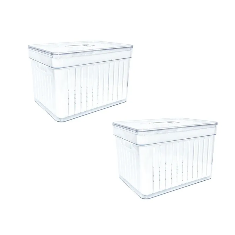 Kit 2 Cesto Organizador Cozinha p/ Geladeira Armário Transparente Conservador Alimentos Prático 3,8l