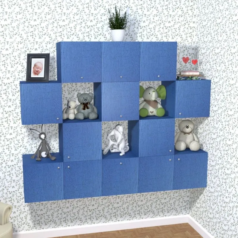 Nicho Cubo com 1 Porta Tolix Kit Cubos Baby Bramov Móveis Azul