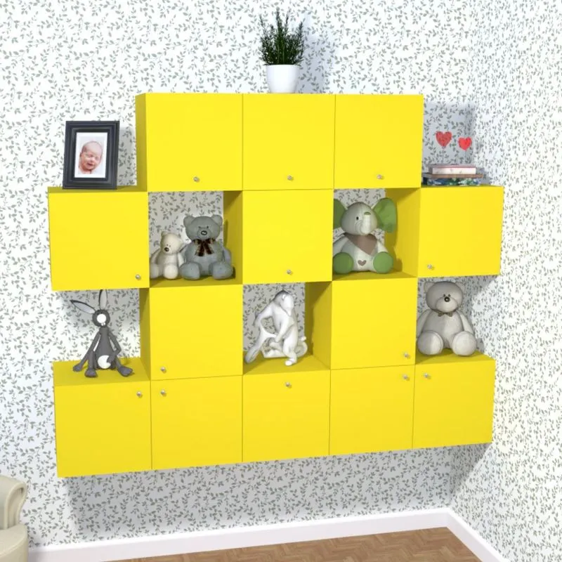 Nicho Cubo com 1 Porta Tolix Kit Cubos Baby Bramov Móveis Amarelo