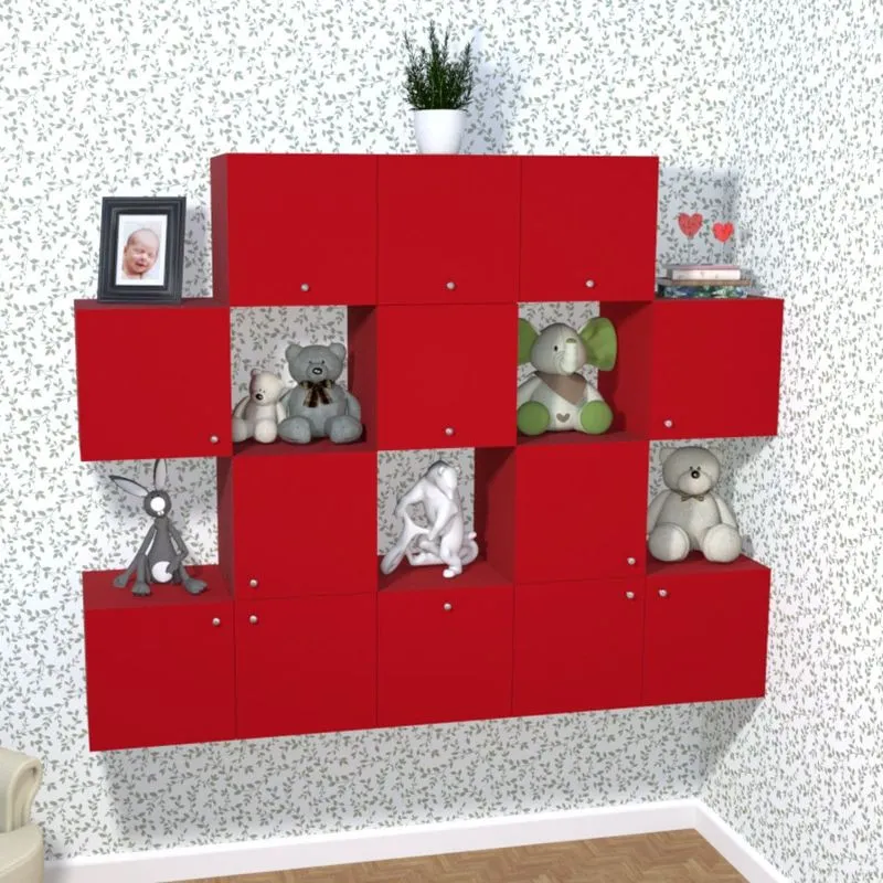 Nicho Cubo com 1 Porta Tolix Kit Cubos Baby Bramov Móveis Vermelho