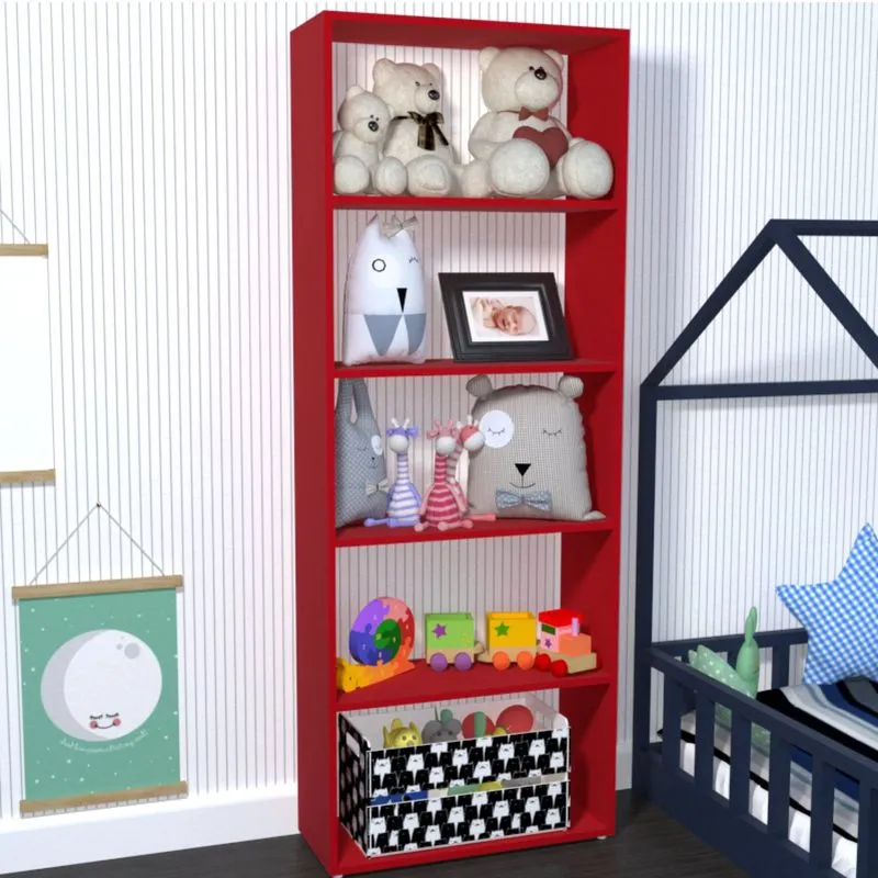 Estante para Livros 4 Prateleiras Ronda Baby Bramov Móveis Vermelho