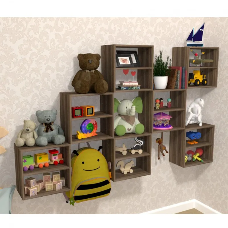 Kit 7 Nichos Cubo com 1 Prateleira Lema Kit Cubos Baby Bramov Móveis Ameixa