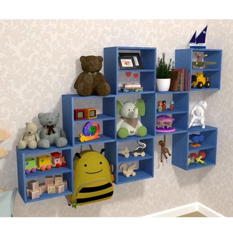 Kit 7 Nichos Cubo com 1 Prateleira Lema Kit Cubos Baby Bramov Móveis Azul