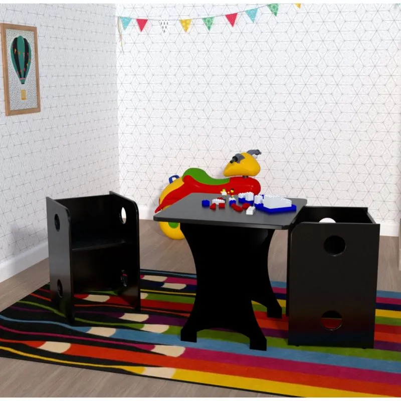 Kit Infantil 1 Mesa e 2 Bancos Clei Caroti Kit Cubos Baby Bramov Móveis Preto