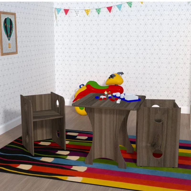 Kit Infantil 1 Mesa e 2 Bancos Clei Caroti Kit Cubos Baby Bramov Móveis Ameixa