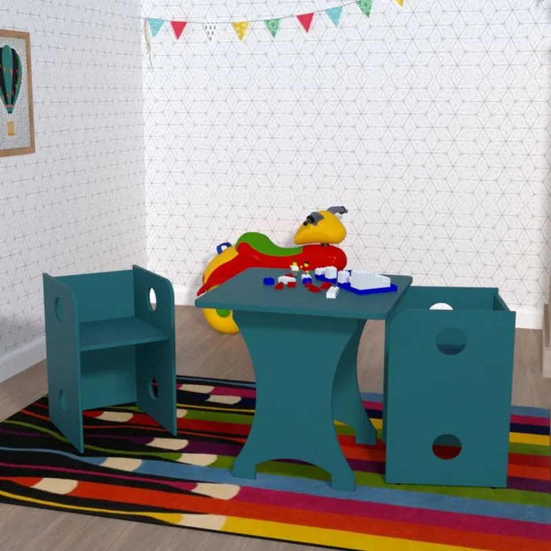 Kit Infantil 1 Mesa e 2 Bancos Clei Caroti Kit Cubos Baby Bramov Móveis Agata