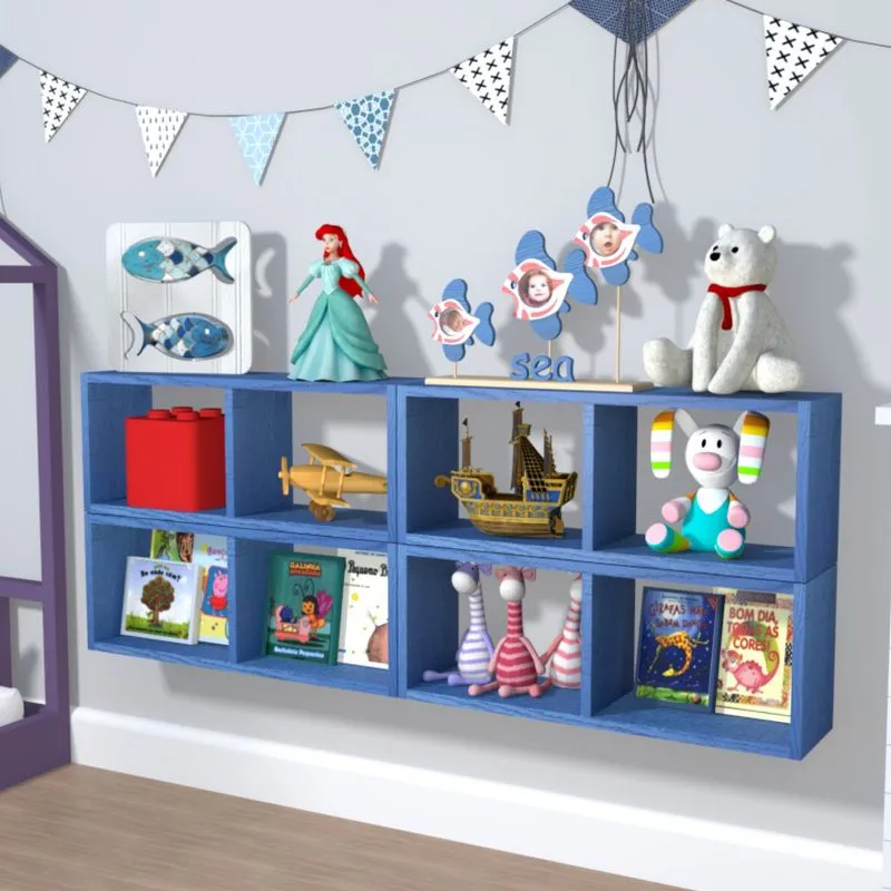Nicho Cubo com 1 Prateleira Linfa Kit Cubos Baby Bramov Móveis Azul