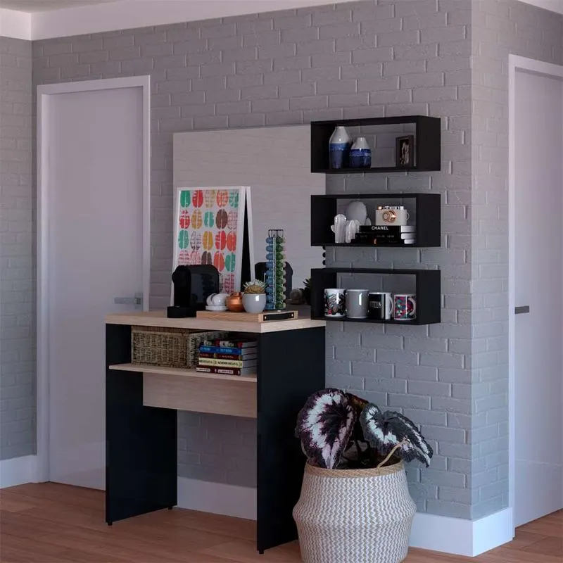Conjunto de Aparador e 3 Nichos Balin Preto e Geneve