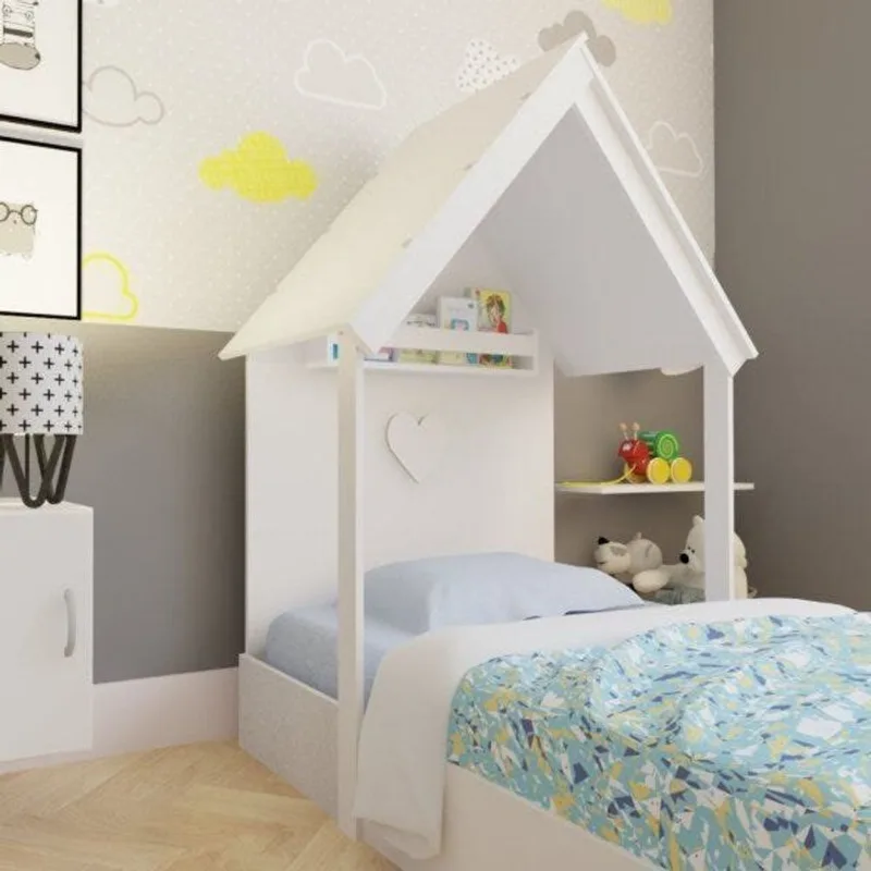 Mini Cama Infantil 1 Prateleira Casinha Branco Branco