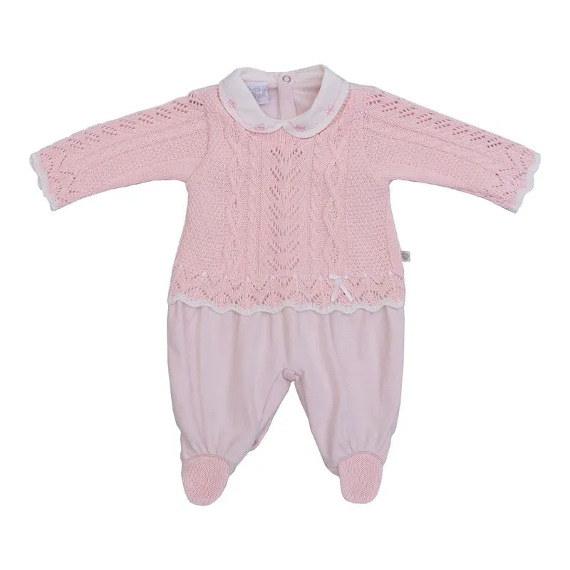 Macacão Bebê Suedine e Tricot Maria Eduarda-ROSA-PEQUENO