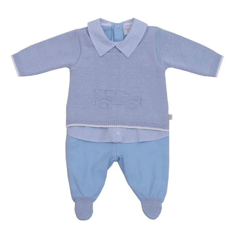 Macacão Bebê Suedine e Tricot Henrique-AZUL-PEQUENO
