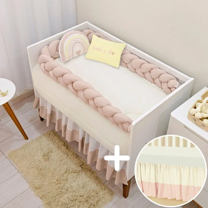 Kit Berço 8 Peças Trança Love Colors Rosa Velho + Saia Berço