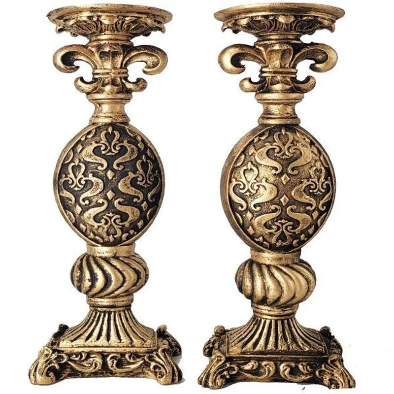 Par De Castiçal Flor Lis Pedestal Decoração Vela 38cm 22320