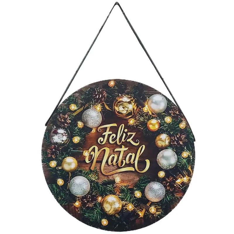 Placa Natalina Decorativa C/ Alça 20cm em Madeira NSW