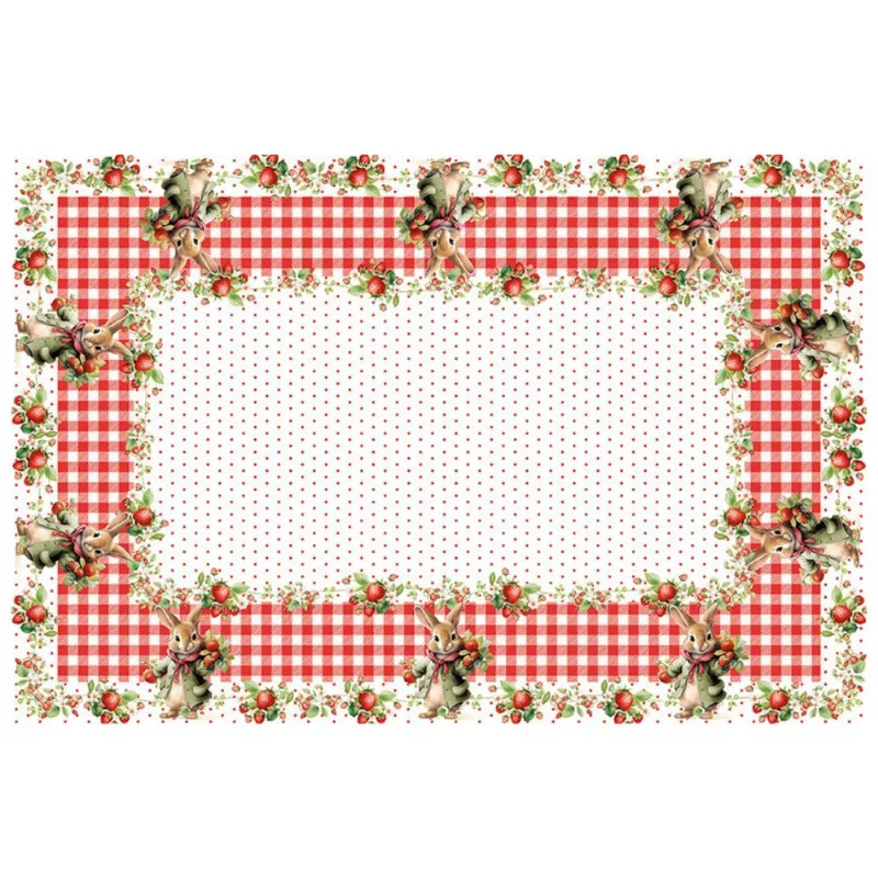 Caminho de Mesa de Páscoa 143x46cm Coelho Morangos