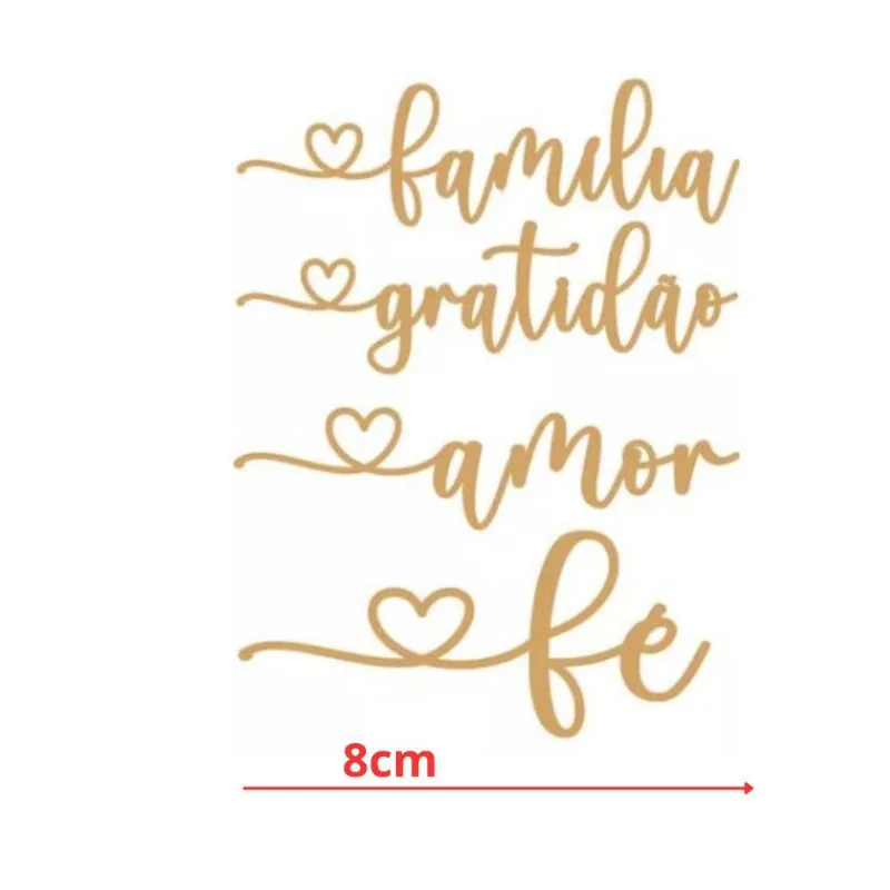 15 Kits Aplique Escrita 8cm Cru Amor, Familia, Fé E Gratidão
