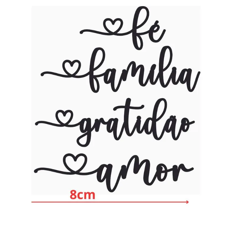 15 Kits Aplique Escrita 8cm Mdf Preto Amor, Familia, Fé E
