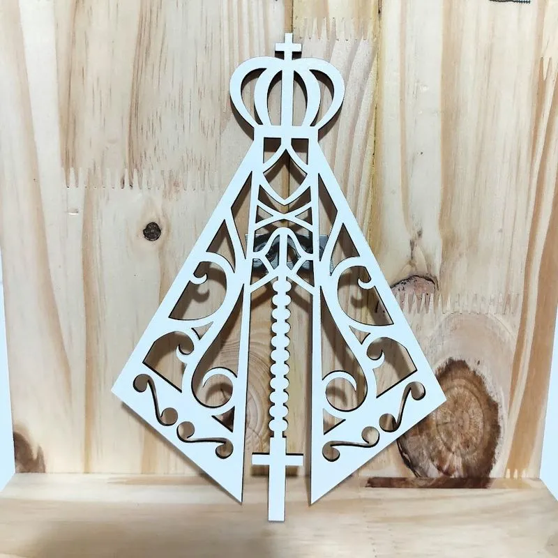 Kit 10 Nossa Senhora Aparecida - mdf - Branco - Placa Quadro Adesivo - 10x6,9cm