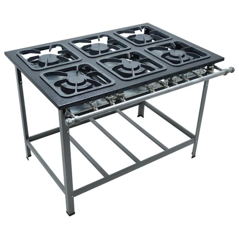 Fogão Industrial 6 Bocas M-15 M/M S2000 30x30 Perfil 6,5cm com Porta Panela - Metalmaq
