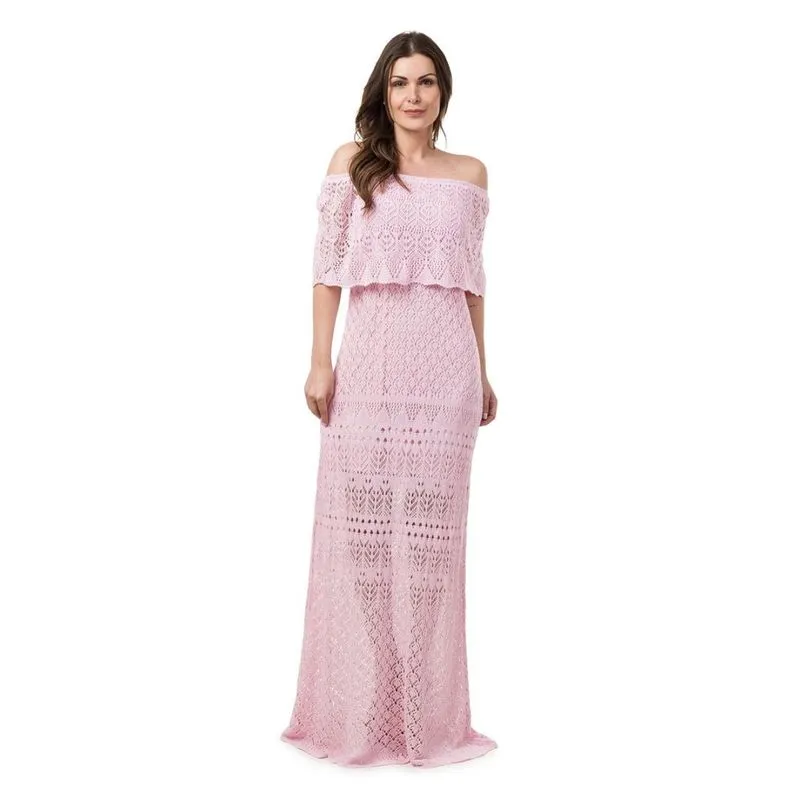 Vestido Longo Feminino Pink Tricot Ombro a Ombro - único - Verde Vestido Longo Feminino Pink Tricot Ombro a Ombro Amarelo - Amarelo - M