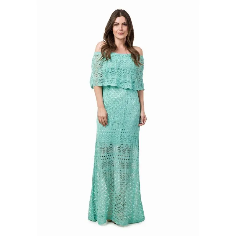 Vestido Longo Feminino Pink Tricot Ombro a Ombro - único - Verde Vestido Longo Feminino Pink Tricot Ombro a Ombro Verde - P - Verde